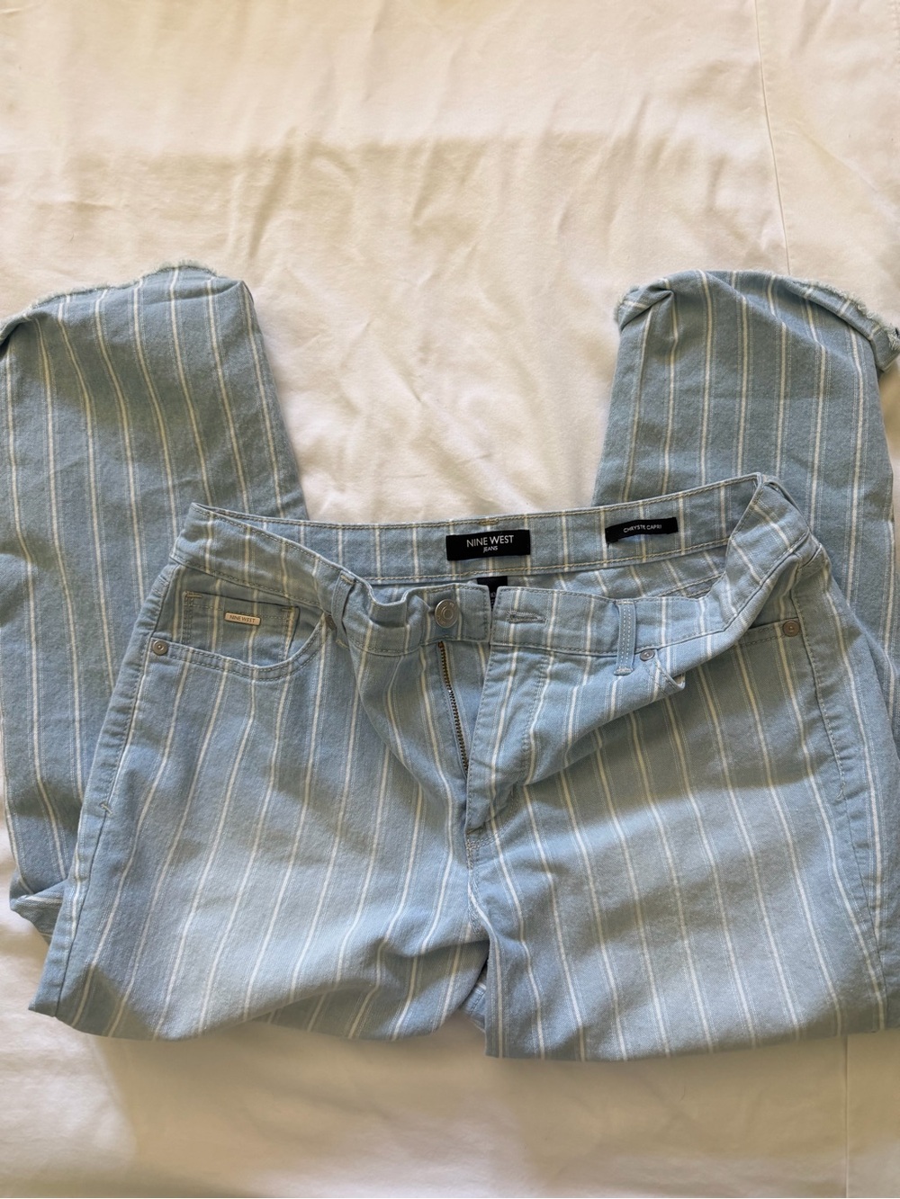 Nine West Light Blue Vertical Stripe Straight-Leg Jeans